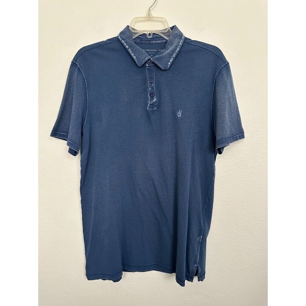 John Varvatos Vintage Inspired Polo Short Sleeve Collared Comfort Blue Medium